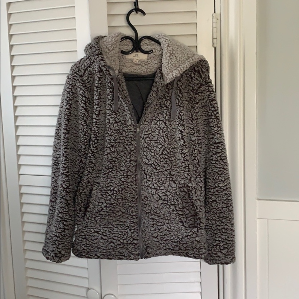 Brown/ grey Sherpa zip up hoodie